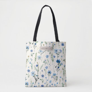 Blaue Wildblumen Chic-Tasche Tasche