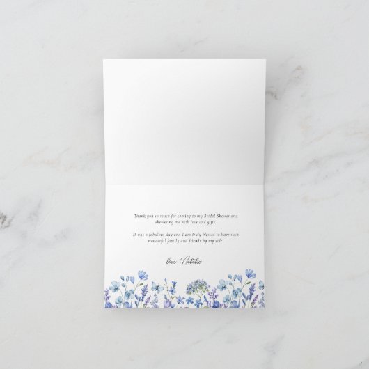 Blaue Wildblumen Delikatessen Dankeskarte (Innenseite)