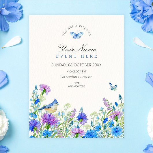 Blaue Wildblumen Einladung