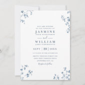 Blaue Wildblumen Elegante moderne QR-Code-Hochzeit Einladung (Vorderseite)