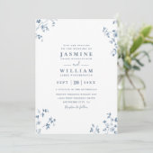 Blaue Wildblumen Elegante moderne QR-Code-Hochzeit Einladung (Stehend Vorderseite)