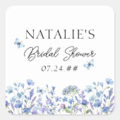 Blaue Wildblumen Feine Blumendusche Quadratischer Aufkleber (Vorderseite)