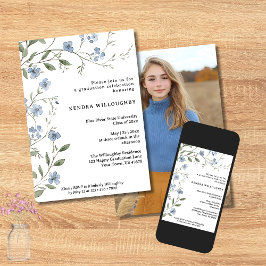 Blaue Wildblumen Foto Abschluss Einladung