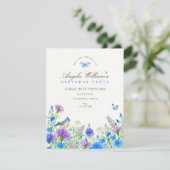 Blaue Wildblumen Geburtstag Einladung (Stehend Vorderseite)