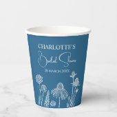 Blaue Wildblumen Gezeichnetes Brautparty Pappbecher (Vorderseite)