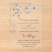 blaue Wildblumen Hochzeit Acryleinladungen (Vorderseite)