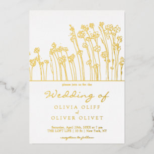 Blaue Wildblumen-Hochzeit Folieneinladung