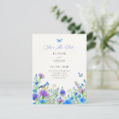 Blaue Wildblumen-Hochzeit Save The Date (Stehend Vorderseite)