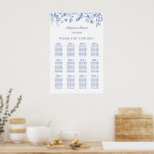 Blaue Wildblumen-Hochzeit Sitzordnung Poster (Küche)