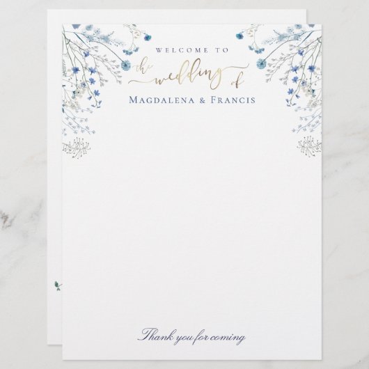 Blaue Wildblumen Hochzeitsbrief (Vorne/Hinten)