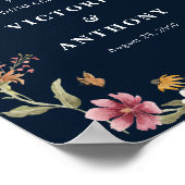 Blaue Wildblumen Hochzeitsfeier Poster (Ecke)