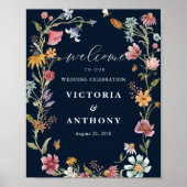 Blaue Wildblumen Hochzeitsfeier Poster (Vorne)