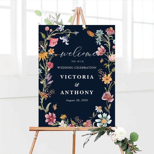 Blaue Wildblumen Hochzeitsfeier Poster