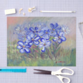 Blaue Wildblumen in einer Feld-feine Kunst-Malerei Seidenpapier (Handwerk)