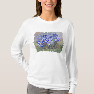 Blaue Wildblumen in einer Feld-feine Kunst-Malerei T-Shirt