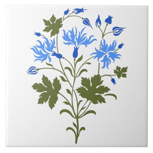 Blaue Wildblumen-Keramikfliese Fliese (Vorderseite)