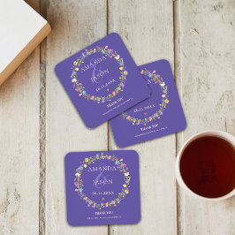 Blaue Wildblumen Lila-Gelbe Blumenhochzeit Getränkeuntersetzer