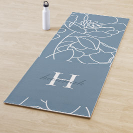 Blaue Wildblumen-Linienkunst Individuelles Monogra Yogamatte