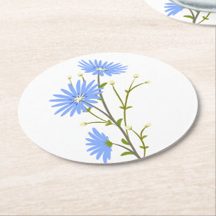 Blaue Wildblumen-Margareten-Blumen-Hochzeitsfeier Runder Pappuntersetzer