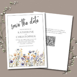 Blaue Wildblumen Moderne Elegante Hochzeit mit Blu Save The Date
