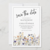 Blaue Wildblumen Moderne Elegante Hochzeit mit Blu Save The Date (Vorderseite)