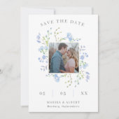 Blaue Wildblumen Modernes Foto QR Code Save The Date (Vorderseite)