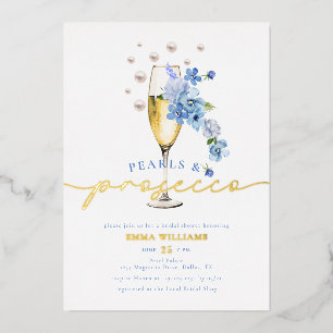 Blaue Wildblumen-Perlen- und Prosecco-Brautjungges Folieneinladung