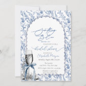 Blaue Wildblumen Perlen und Prosecco Einladung (Vorderseite)