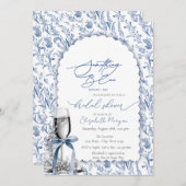 Blaue Wildblumen Perlen und Prosecco Einladung (Vorne/Hinten)