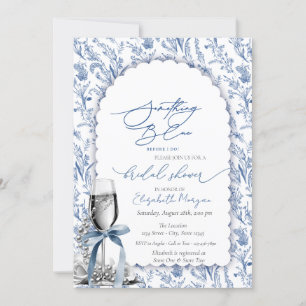 Blaue Wildblumen Perlen und Prosecco Einladung