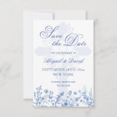 Blaue Wildblumen Religiöse Hochzeit Termin vormerk Save The Date (Vorderseite)