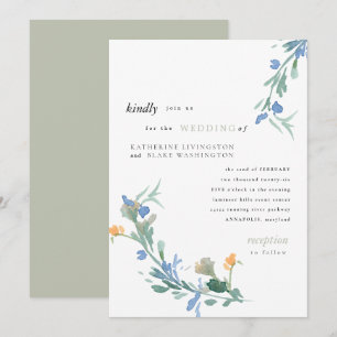Blaue Wildblumen-Salbei-Hochzeitseinladung Einladung