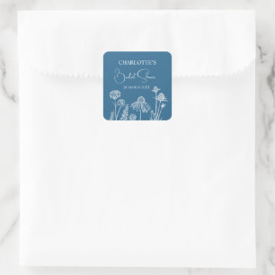 Blaue Wildblumen Skizzierte Floral Quadratischer Aufkleber