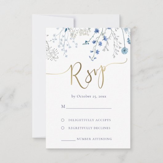 Blaue Wildblumen UAWG Hochzeit RSVP Karte (Vorderseite)