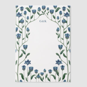 Blaue Wildblumen Vintage Blumenrahmen Monogramm Pergament Einladungen