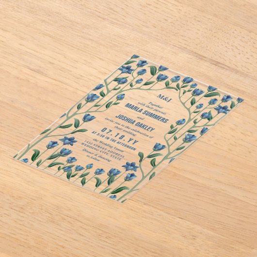 Blaue Wildblumen Vintage Blumenzellenhochzeit Acryleinladungen (Ablage )