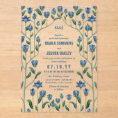 Blaue Wildblumen Vintage Blumenzellenhochzeit Acryleinladungen (Vorderseite)