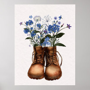 Blaue Wildblumen-Wanderstiefel Outdoor Poster