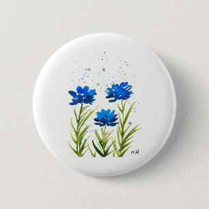 Blaue Wildblumen Wasserfarbe gürtnisch chic Button