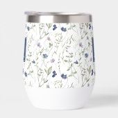 Blaue Wildblumen-Wasserfarbe-Monogramm-Name (Rechts)