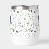 Blaue Wildblumen-Wasserfarbe-Monogramm-Name (Links)