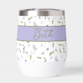 Blaue Wildblumen-Wasserfarbe-Monogramm-Name  (Rückseite)