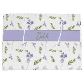 Blaue Wildblumen-Wasserfarbe-Monogramm-Name  Große Geschenktüte (Vorderseite)