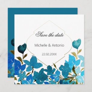 Blaue Wildblumen Wasserfarben Kunst, Dichtung und Save The Date