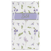 Blaue Wildblumen-Wasserfarben-Monogramm Kleine Geschenktüte (Rückseite)