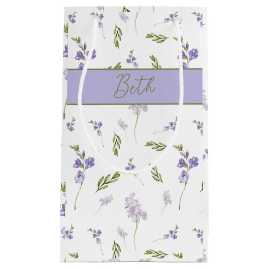 Blaue Wildblumen-Wasserfarben-Monogramm Kleine Geschenktüte (Vorderseite)
