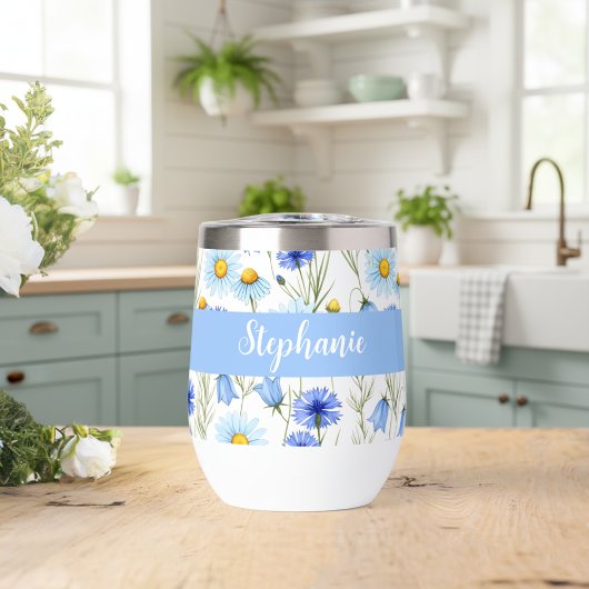 Blaue Wildblumen-Wasserfarben-Monogramm-Name