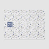 Blaue Wildblumen-Wasserfarben-Monogramm-Name Seidenpapier (Vorderseite)