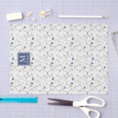 Blaue Wildblumen-Wasserfarben-Monogramm-Name Seidenpapier (Handwerk)