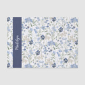 Blaue Wildblumen-Wasserfarben-Name Seidenpapier (Vorderseite)